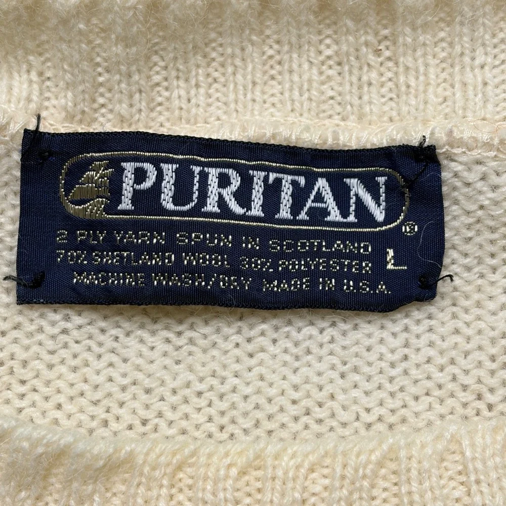 Vtg Puritan Shetland Wool Blend Sweater Size L Striped Crewneck Made in USA